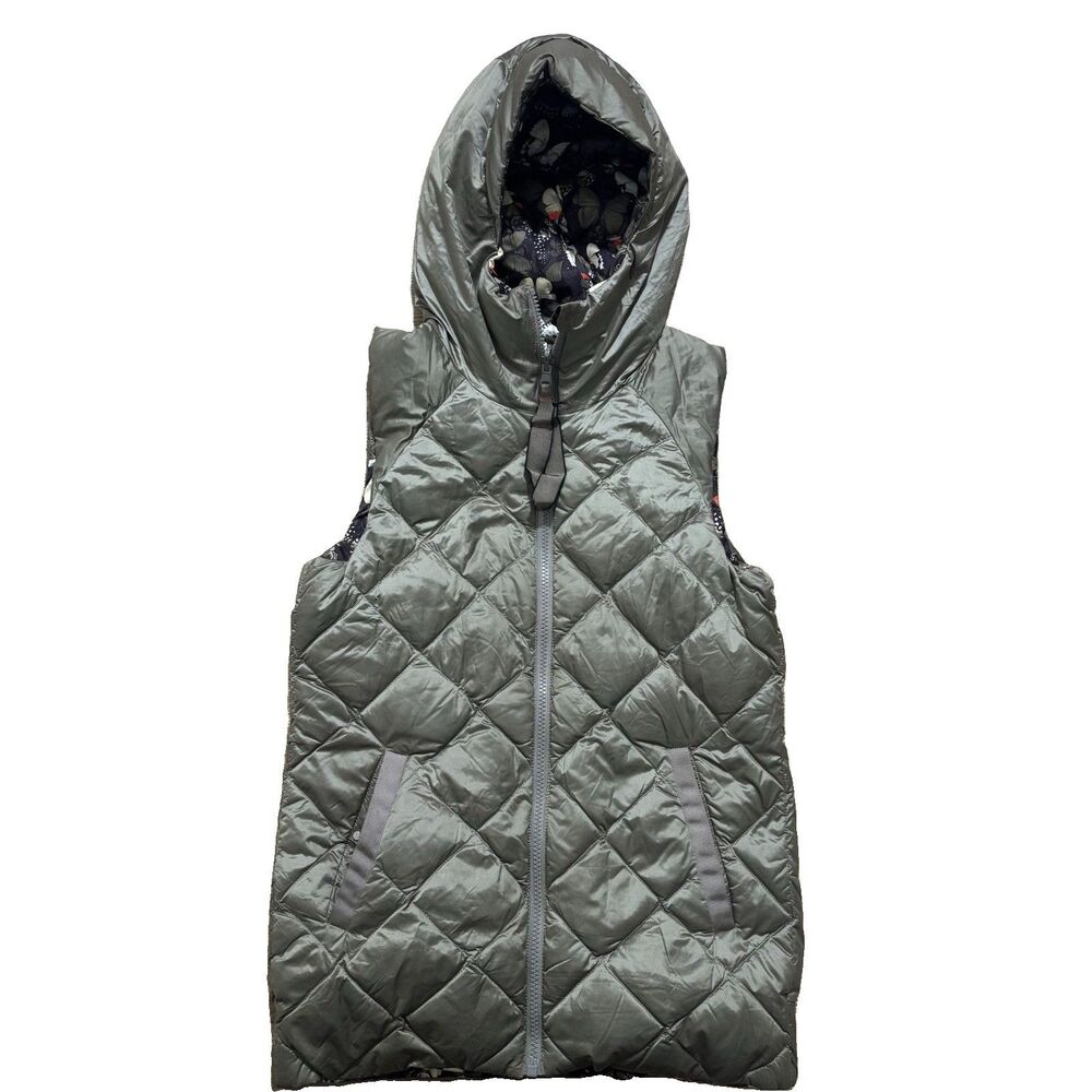 Lululemon The Fluffiest Down Vest Womens 4 Green Butterfly Reversible Full Zip
